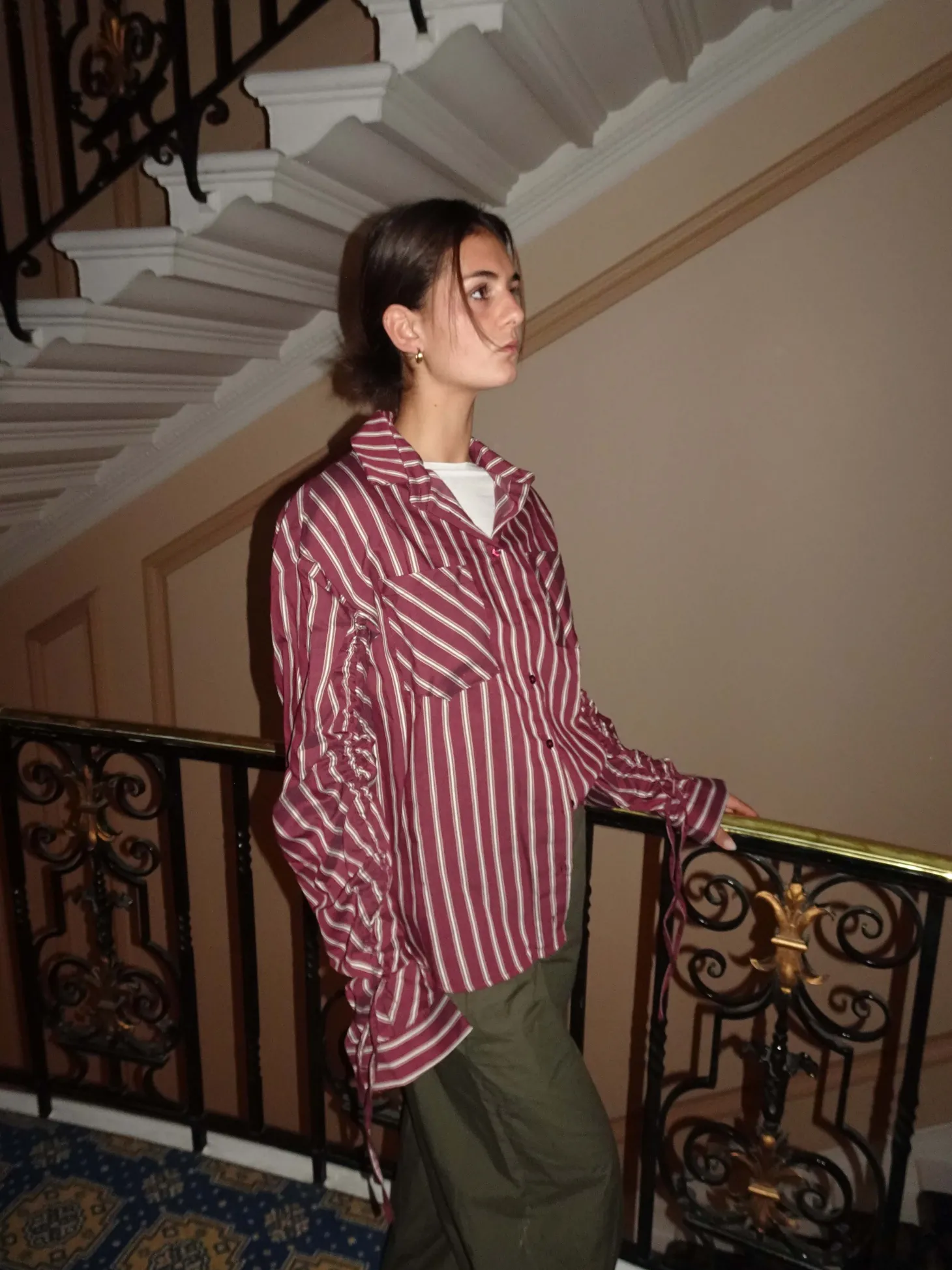 Sabina skjorte med striber - Burgundy/beige