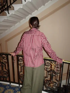 Sabina skjorte med striber - Burgundy/beige