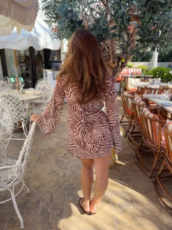 Safaria kjole med zebraprint - Off white/brun