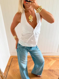 Scandivv halterneck-top med bindebånd - Hvid