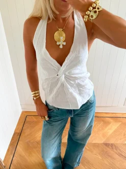 Scandivv halterneck-top med bindebånd - Hvid