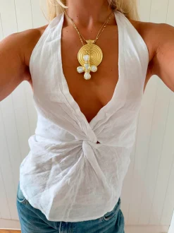 Scandivv halterneck-top med bindebånd - Hvid