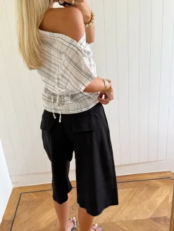 Scandivv off shoulder-top med tern - Hvid/navy