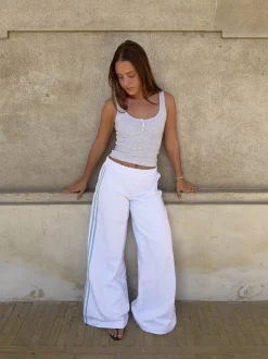 Selma sweatpants med striber - Hvid/lyseblå