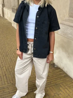 Siff kortærmet skjorte i denim - Grå