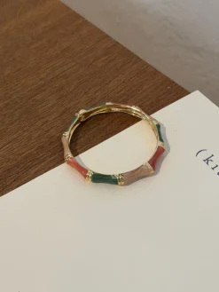 Sola armbånd med striber - Grøn/off white/brun/guld