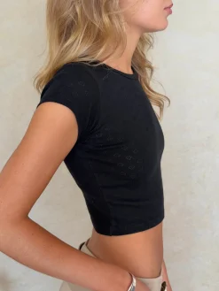 Sola t-shirt med hjertebroderi - Sort