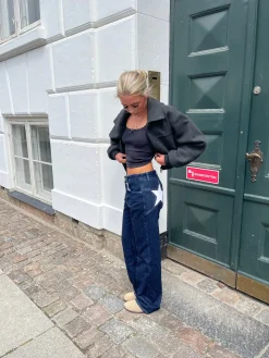 Star jeans med hvide stjerner - Mørk denim