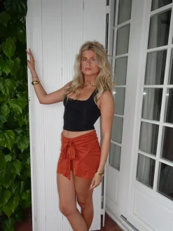 Stassy mini nederdel med bindedetalje - Orange