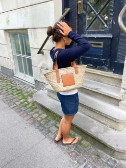 Strandtaske i flet - Beige