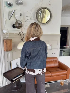 Suiva denimjakke med koprint - Blå/brun/hvid