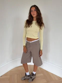 Teha bermudashorts med blonder - Beige/hvid
