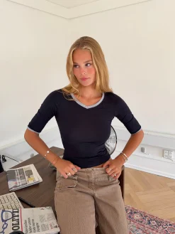 Theana bluse med trekvartærmer - Navy