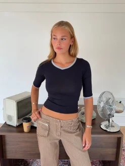 Theana bluse med trekvartærmer - Navy
