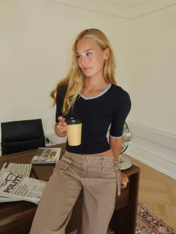 Theana bluse med trekvartærmer - Navy