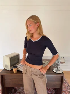 Theana bluse med trekvartærmer - Navy