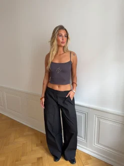 Thilde tanktop med rhinsten - Mørkegrå