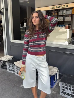 Tilina polo med striber - Rød/beige/navy