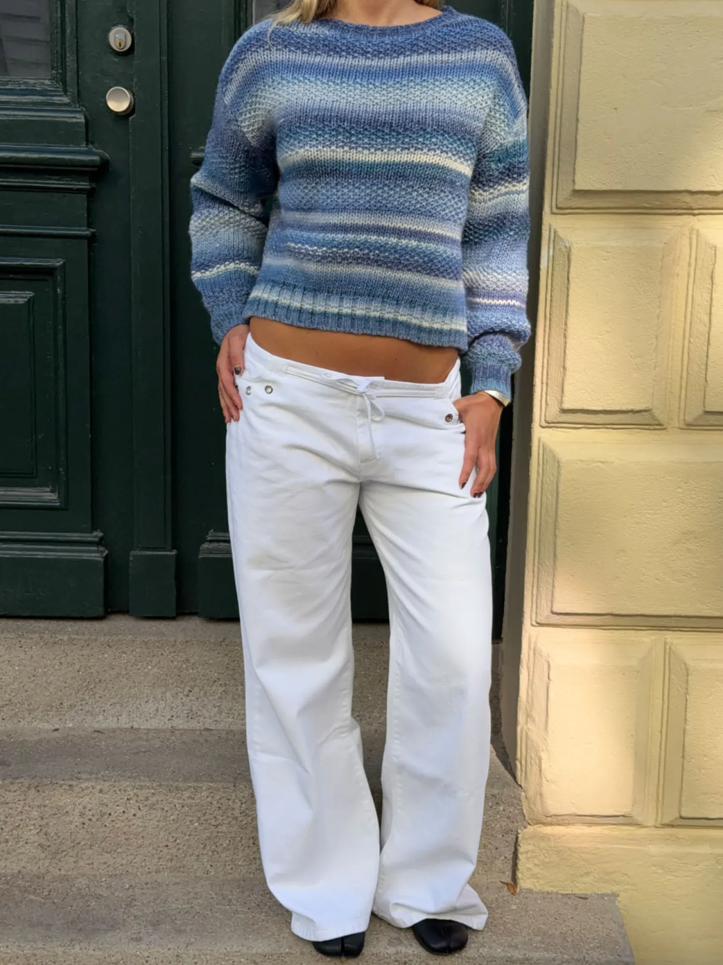 Tippy strik med striber - Hvid/navy