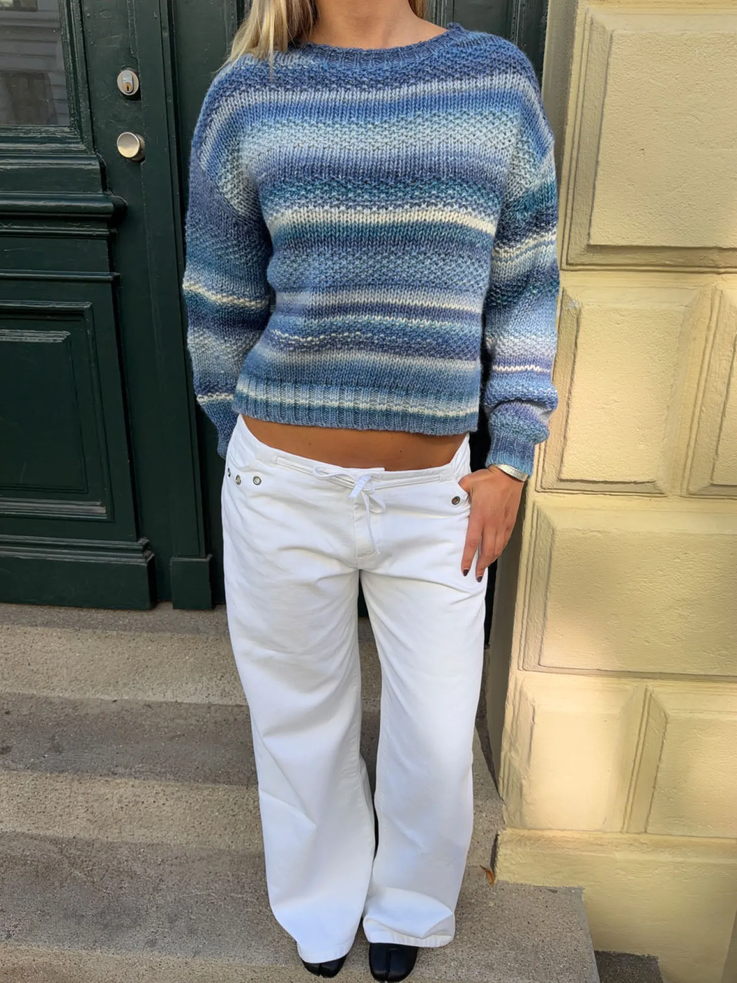 Tippy strik med striber - Hvid/navy
