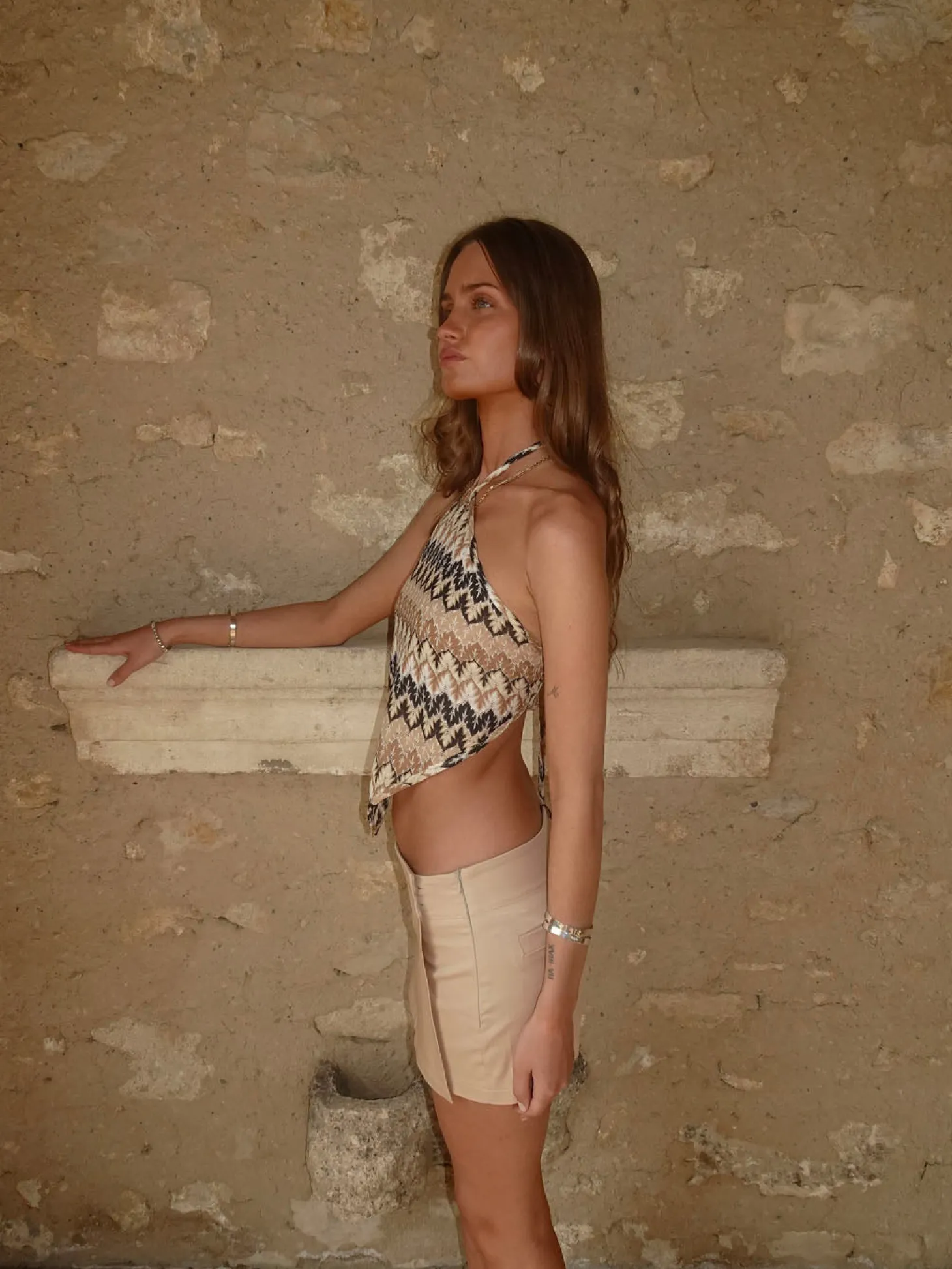 Trona top med åben ryg - Beige/sort/brun