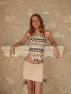 Trona top med åben ryg - Beige/sort/brun