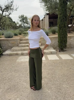 Tula bukser med foldedetalje og knapper - Kaki