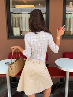 Tunia trekvartærmet bluse med tern - Creme/lilla