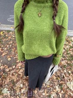 Valdamara oversized striktrøje med turtleneck - Limegrøn