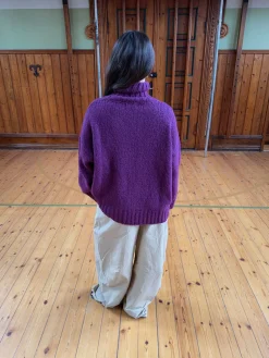 Valdamara oversized striktrøje med turtleneck - Lilla