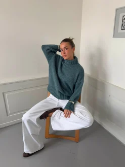 Valdamara oversized striktrøje med turtleneck - Blå