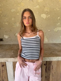 Wren tanktop med striber - Lysegrå/navy/pink