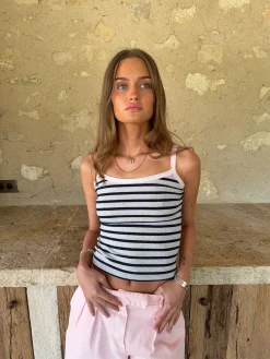 Wren tanktop med striber - Lysegrå/navy/pink
