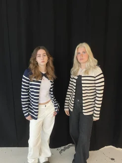 Xenia cardigan med striber - Beige/sort
