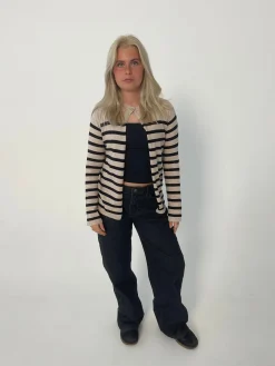 Xenia cardigan med striber - Beige/sort
