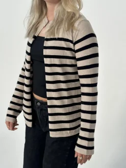 Xenia cardigan med striber - Beige/sort