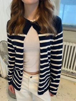 Xenia cardigan med striber - Navy/hvid