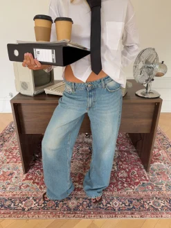 Yvina lavtaljede jeans - Lys denim