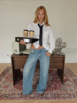 Yvina lavtaljede jeans - Lys denim