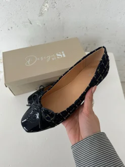 Zamora ballerina sko med mønster og sløjfe - Navy