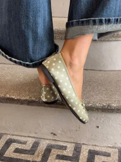 Zelia ballerina med polkaprikker - Grøn/hvid