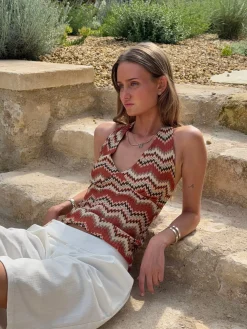 Zigga top med mønster - Orange/beige