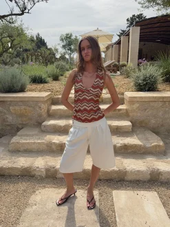 Zigga top med mønster - Orange/beige